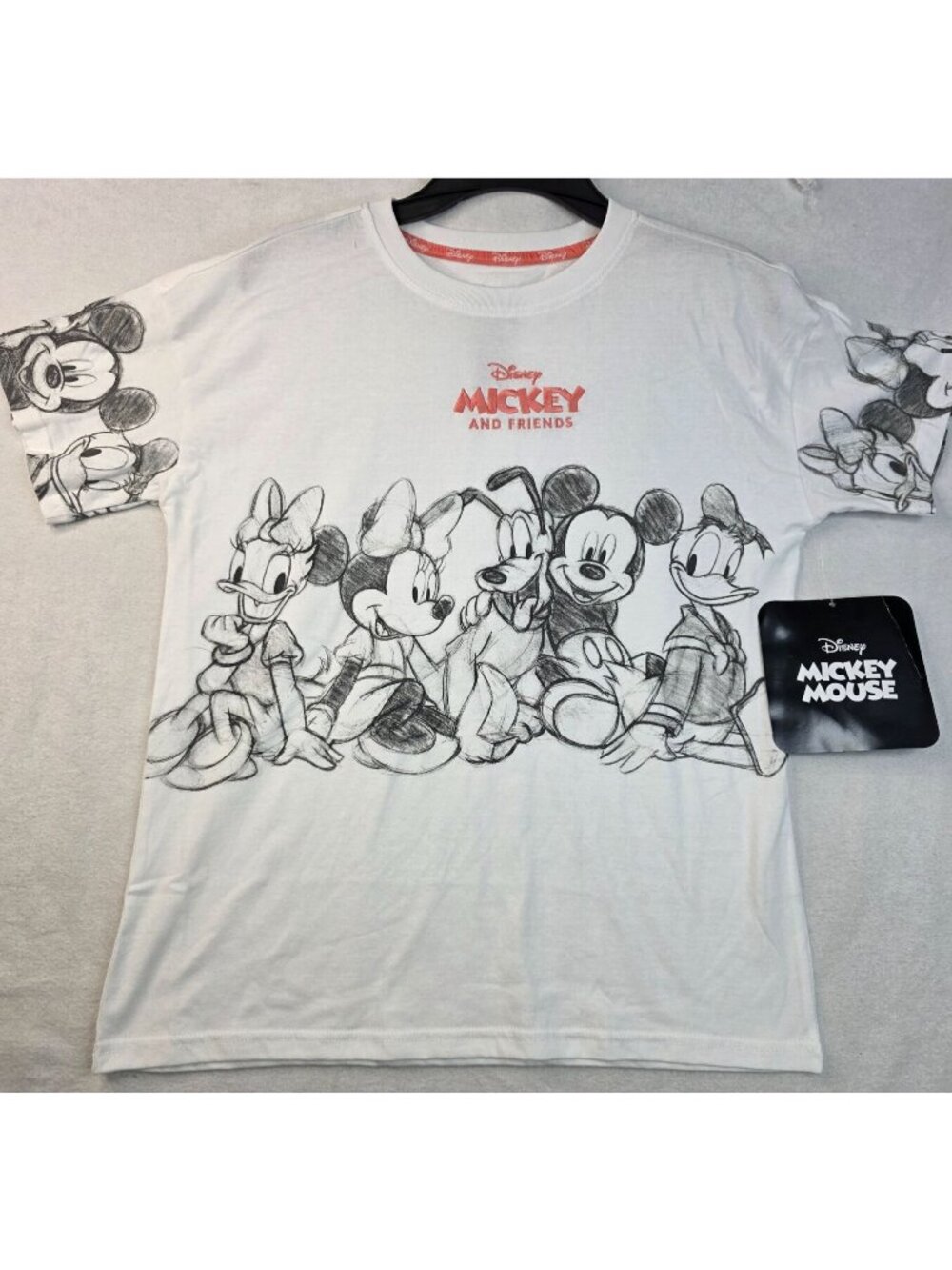 Disney Mickey Friends Sketch Graphic Tee XS White Cartoon Character Shirt Top